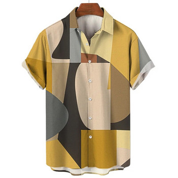 Лятна хавайска плажна мъжка риза Геометрия 3D печат за пънк рейв мъже Ежедневно облекло Големи улични дрехи Улична мода