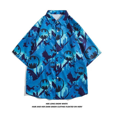 Japonijos anime animacinių filmų marginti vintažiniai krovininiai marškinėliai Vasariniai nauji vyriški havajietiški trumpomis rankovėmis laisvalaikio vyriški moteriški poros marškiniai, dideli