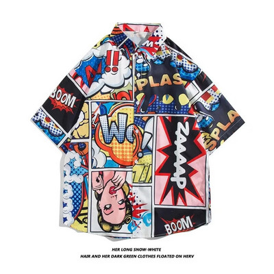 Japonijos anime animacinių filmų marginti vintažiniai krovininiai marškinėliai Vasariniai nauji vyriški havajietiški trumpomis rankovėmis laisvalaikio vyriški moteriški poros marškiniai, dideli