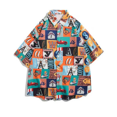 Japonijos anime animacinių filmų marginti vintažiniai krovininiai marškinėliai Vasariniai nauji vyriški havajietiški trumpomis rankovėmis laisvalaikio vyriški moteriški poros marškiniai, dideli