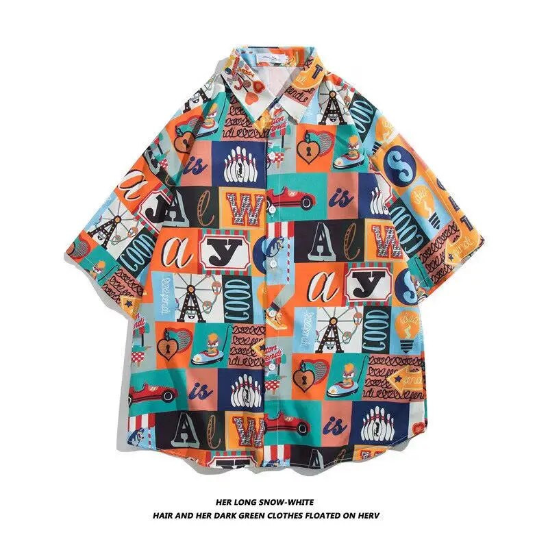 Japonijos anime animacinių filmų marginti vintažiniai krovininiai marškinėliai Vasariniai nauji vyriški havajietiški trumpomis rankovėmis laisvalaikio vyriški moteriški poros marškiniai, dideli