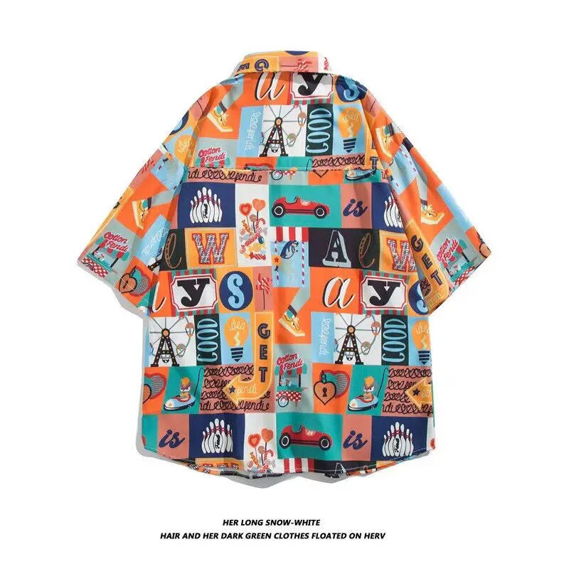 Japonijos anime animacinių filmų marginti vintažiniai krovininiai marškinėliai Vasariniai nauji vyriški havajietiški trumpomis rankovėmis laisvalaikio vyriški moteriški poros marškiniai, dideli