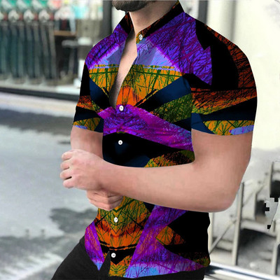 Aukštos kokybės vyriški drabužiai 2022 m. Nauji vyriški laisvalaikio marškiniai Skaitmenine spauda Chemise Streetwear Cardigan trumpomis rankovėmis suknelės marškinėliai