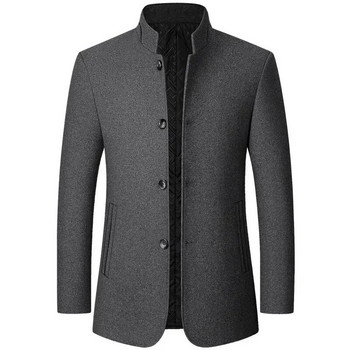 Зимно палто на марката BROWON Мъжки монолитни палта в китайски стил със стойка за мъже 2024 Есенно и зимно бизнес ежедневно вълнено яке
