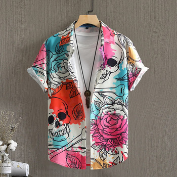 2023 Мъжки луксозни ризи Ежедневни райета с хавайски принт Горнища с къси ръкави Harajuku Summer 5xl Улично облекло Y2k