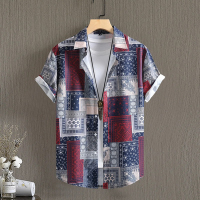 Ανδρικά πουκάμισα πολυτελείας 2023 Casual ριγέ χαβανέζικα μπλουζάκια με κοντό μανίκι Harajuku καλοκαιρινό 5xl Streetwear ρούχα Y2k