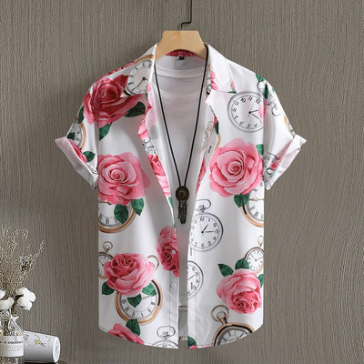 Ανδρικά πουκάμισα πολυτελείας 2023 Casual ριγέ χαβανέζικα μπλουζάκια με κοντό μανίκι Harajuku καλοκαιρινό 5xl Streetwear ρούχα Y2k