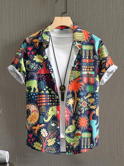 Ανδρικά πουκάμισα πολυτελείας 2023 Casual ριγέ χαβανέζικα μπλουζάκια με κοντό μανίκι Harajuku καλοκαιρινό 5xl Streetwear ρούχα Y2k