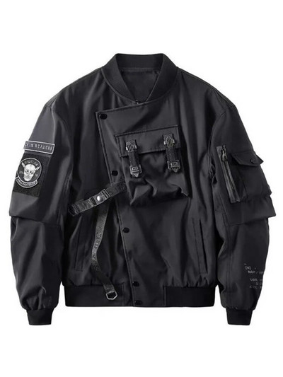 God of Death Bomber Jacket στήθος Pocket Techwear Ανδρικά Πανκ Hip Hop Tactical Streetwear Μαύρα μπουφάν Varsity Oversized Παλτό MA1