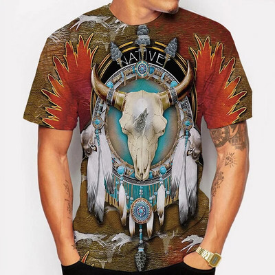 Madingi Indijos retro stiliaus vyriški marškinėliai su apvalia kakle, greitai džiūstantys trumpomis rankovėmis laisvi marškinėliai, madinga miesto gatvės vasara