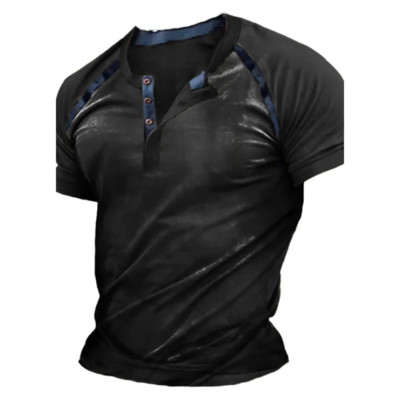 Henley vyriški marškinėliai Paprasti trumpomis rankovėmis marškinėliai, dideli marškinėliai, 3d spausdinti kasdieniai vyriški viršutiniai gatvės drabužiai, pavasario senoviniai hiphopas