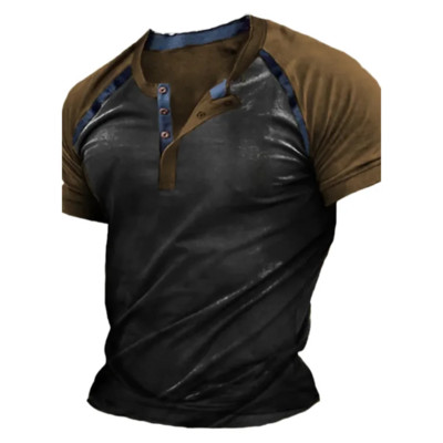 Henley vyriški marškinėliai Paprasti trumpomis rankovėmis marškinėliai, dideli marškinėliai, 3d spausdinti kasdieniai vyriški viršutiniai gatvės drabužiai, pavasario senoviniai hiphopas