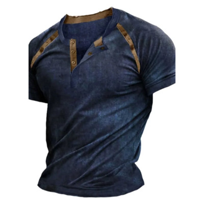 Henley vyriški marškinėliai Paprasti trumpomis rankovėmis marškinėliai, dideli marškinėliai, 3d spausdinti kasdieniai vyriški viršutiniai gatvės drabužiai, pavasario senoviniai hiphopas