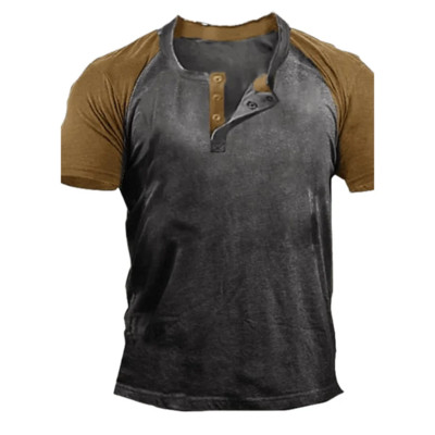 Henley vyriški marškinėliai Paprasti trumpomis rankovėmis marškinėliai, dideli marškinėliai, 3d spausdinti kasdieniai vyriški viršutiniai gatvės drabužiai, pavasario senoviniai hiphopas