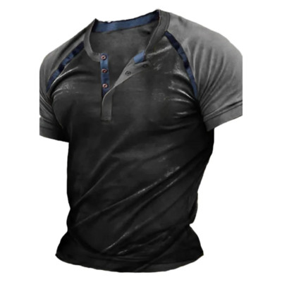 Henley vyriški marškinėliai Paprasti trumpomis rankovėmis marškinėliai, dideli marškinėliai, 3d spausdinti kasdieniai vyriški viršutiniai gatvės drabužiai, pavasario senoviniai hiphopas