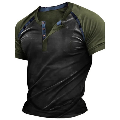 Henley vyriški marškinėliai Paprasti trumpomis rankovėmis marškinėliai, dideli marškinėliai, 3d spausdinti kasdieniai vyriški viršutiniai gatvės drabužiai, pavasario senoviniai hiphopas