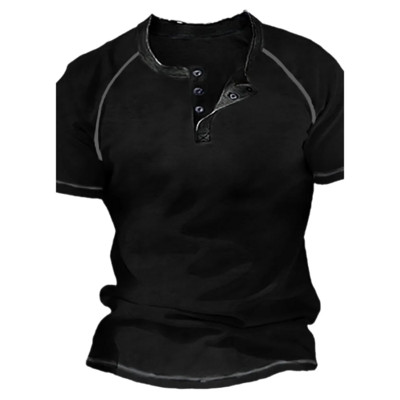 Henley vyriški marškinėliai Paprasti trumpomis rankovėmis marškinėliai, dideli marškinėliai, 3d spausdinti kasdieniai vyriški viršutiniai gatvės drabužiai, pavasario senoviniai hiphopas