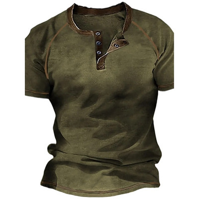 Henley vyriški marškinėliai Paprasti trumpomis rankovėmis marškinėliai, dideli marškinėliai, 3d spausdinti kasdieniai vyriški viršutiniai gatvės drabužiai, pavasario senoviniai hiphopas