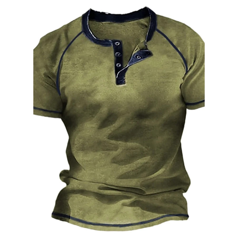 Henley vyriški marškinėliai Paprasti trumpomis rankovėmis marškinėliai, dideli marškinėliai, 3d spausdinti kasdieniai vyriški viršutiniai gatvės drabužiai, pavasario senoviniai hiphopas