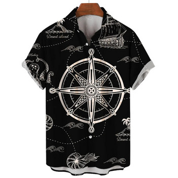 Мъжки ризи Лятна мода Морска графика 3D принт Ежедневни топове с къс ръкав Плажна риза за мъже Голяма широка блуза Camisa
