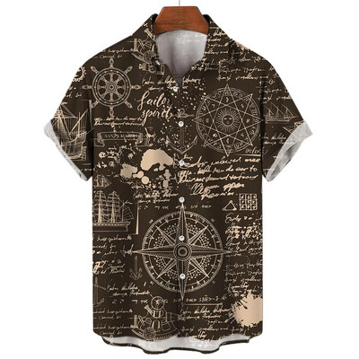 Muške košulje Ljetne modne nautičke grafike 3D ispis Ležerne majice kratkih rukava Košulja za plažu za muškarce Prevelika široka bluza Camisa