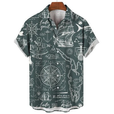 Muške košulje Ljetne modne nautičke grafike 3D ispis Ležerne majice kratkih rukava Košulja za plažu za muškarce Prevelika široka bluza Camisa