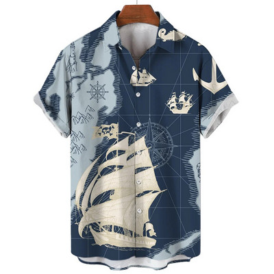 Muške košulje Ljetne modne nautičke grafike 3D ispis Ležerne majice kratkih rukava Košulja za plažu za muškarce Prevelika široka bluza Camisa