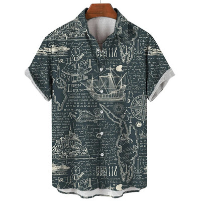 Muške košulje Ljetne modne nautičke grafike 3D ispis Ležerne majice kratkih rukava Košulja za plažu za muškarce Prevelika široka bluza Camisa