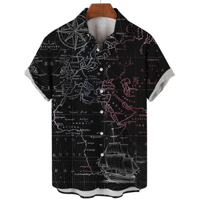 Muške košulje Ljetne modne nautičke grafike 3D ispis Ležerne majice kratkih rukava Košulja za plažu za muškarce Prevelika široka bluza Camisa