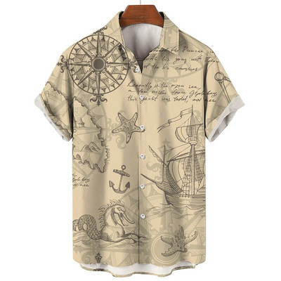 Muške košulje Ljetne modne nautičke grafike 3D ispis Ležerne majice kratkih rukava Košulja za plažu za muškarce Prevelika široka bluza Camisa