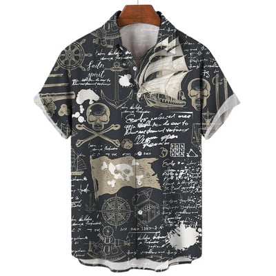 Muške košulje Ljetne modne nautičke grafike 3D ispis Ležerne majice kratkih rukava Košulja za plažu za muškarce Prevelika široka bluza Camisa
