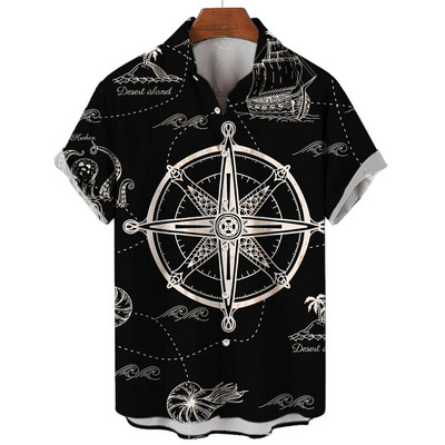 Muške košulje Ljetne modne nautičke grafike 3D ispis Ležerne majice kratkih rukava Košulja za plažu za muškarce Prevelika široka bluza Camisa