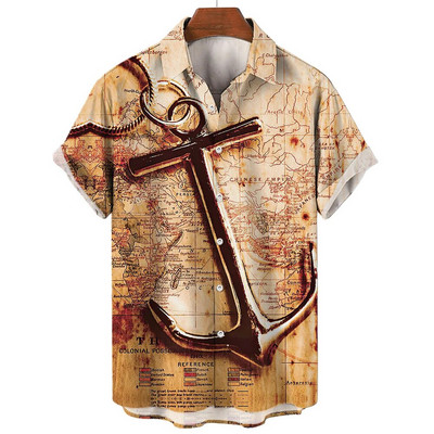 Muške košulje Ljetne modne nautičke grafike 3D ispis Ležerne majice kratkih rukava Košulja za plažu za muškarce Prevelika široka bluza Camisa