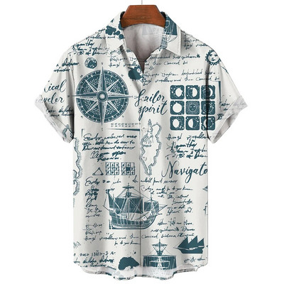 Muške košulje Ljetne modne nautičke grafike 3D ispis Ležerne majice kratkih rukava Košulja za plažu za muškarce Prevelika široka bluza Camisa