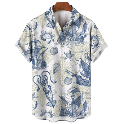 Muške košulje Ljetne modne nautičke grafike 3D ispis Ležerne majice kratkih rukava Košulja za plažu za muškarce Prevelika široka bluza Camisa