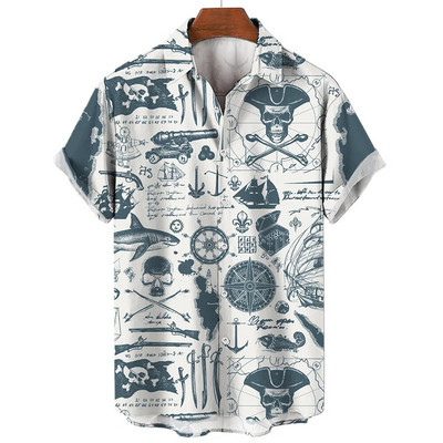 Muške košulje Ljetne modne nautičke grafike 3D ispis Ležerne majice kratkih rukava Košulja za plažu za muškarce Prevelika široka bluza Camisa