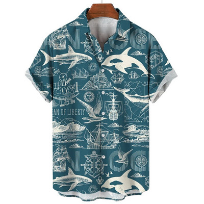 Muške košulje Ljetne modne nautičke grafike 3D ispis Ležerne majice kratkih rukava Košulja za plažu za muškarce Prevelika široka bluza Camisa