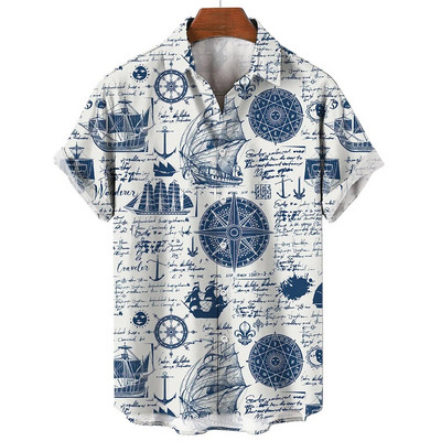Muške košulje Ljetne modne nautičke grafike 3D ispis Ležerne majice kratkih rukava Košulja za plažu za muškarce Prevelika široka bluza Camisa