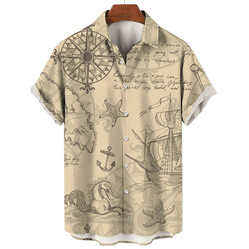 Muške košulje Ljetne modne nautičke grafike 3D ispis Ležerne majice kratkih rukava Košulja za plažu za muškarce Prevelika široka bluza Camisa