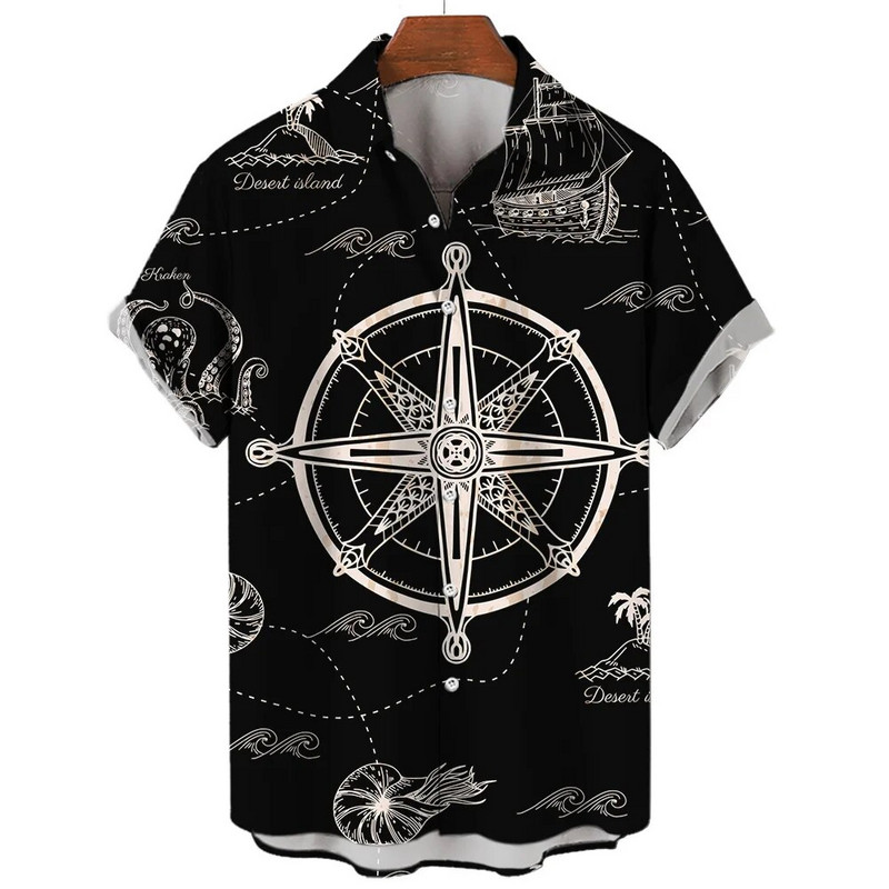 Muške košulje Ljetne modne nautičke grafike 3D ispis Ležerne majice kratkih rukava Košulja za plažu za muškarce Prevelika široka bluza Camisa