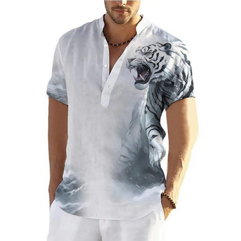 Тигрови ризи за мъже Тениски Горнища с къси ръкави Графично облекло с животни Улично облекло Пуловери с V-образно деколте Лятна мъжка риза Тениски 2023