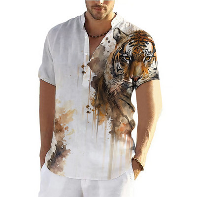 Тигрови ризи за мъже Тениски Горнища с къси ръкави Графично облекло с животни Улично облекло Пуловери с V-образно деколте Лятна мъжка риза Тениски 2023