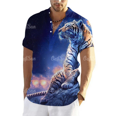 Tigro marškinėliai Vyrams Marškinėliai trumpomis rankovėmis Viršutiniai gyvūnai Grafiniai drabužiai Gatvės drabužiai V formos iškirptės megztiniai Vasariniai vyriški marškiniai marškinėliai 2023 m.