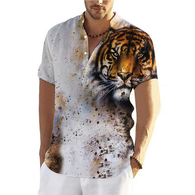 Tigro marškinėliai Vyrams Marškinėliai trumpomis rankovėmis Viršutiniai gyvūnai Grafiniai drabužiai Gatvės drabužiai V formos iškirptės megztiniai Vasariniai vyriški marškiniai marškinėliai 2023 m.