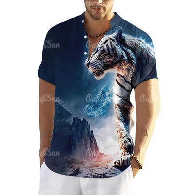Tigro marškinėliai Vyrams Marškinėliai trumpomis rankovėmis Viršutiniai gyvūnai Grafiniai drabužiai Gatvės drabužiai V formos iškirptės megztiniai Vasariniai vyriški marškiniai marškinėliai 2023 m.