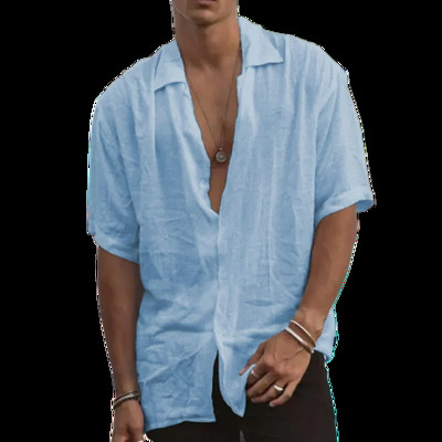 2023 m. vasaros vyriški medvilniniai lininiai marškiniai trumpomis rankovėmis kvėpuojantys marškiniai Vienspalviai kasdieniai medvilniniai lininiai marškiniai Viršutiniai kanapiniai marškiniai