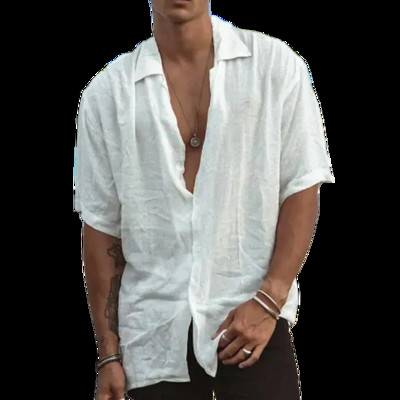 2023 m. vasaros vyriški medvilniniai lininiai marškiniai trumpomis rankovėmis kvėpuojantys marškiniai Vienspalviai kasdieniai medvilniniai lininiai marškiniai Viršutiniai kanapiniai marškiniai