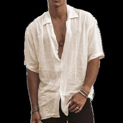 2023 m. vasaros vyriški medvilniniai lininiai marškiniai trumpomis rankovėmis kvėpuojantys marškiniai Vienspalviai kasdieniai medvilniniai lininiai marškiniai Viršutiniai kanapiniai marškiniai