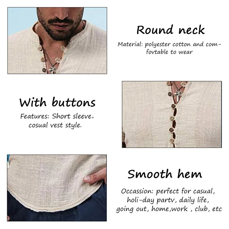 2023 m. vasaros vyriški medvilniniai lininiai marškiniai trumpomis rankovėmis kvėpuojantys marškiniai Vienspalviai kasdieniai medvilniniai lininiai marškiniai Viršutiniai kanapiniai marškiniai