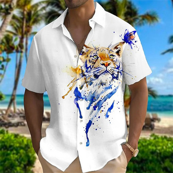 Лъвски мъжки ризи Цветна модна хавайска риза с 3d принт на животни Ежедневна риза Caucal Мъжки летни ризи Хип-хоп мъжко облекло